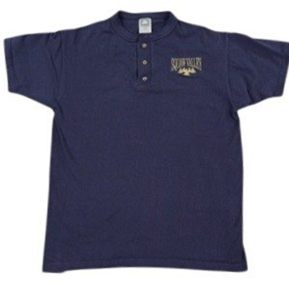 VTG Anvil Squaw Valley Henley Shirt Mens Medium Navy Single‎ Stitch Tahoe Faded